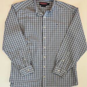Vineyard Vines Men's Large Blue, Black & White Checkered Button Down